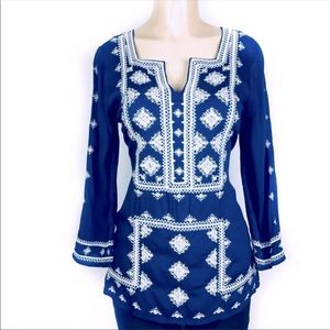 GORGEOUS Lucky Brand Top Shirt Tunic Embroidered Embellished Royal Blue Small